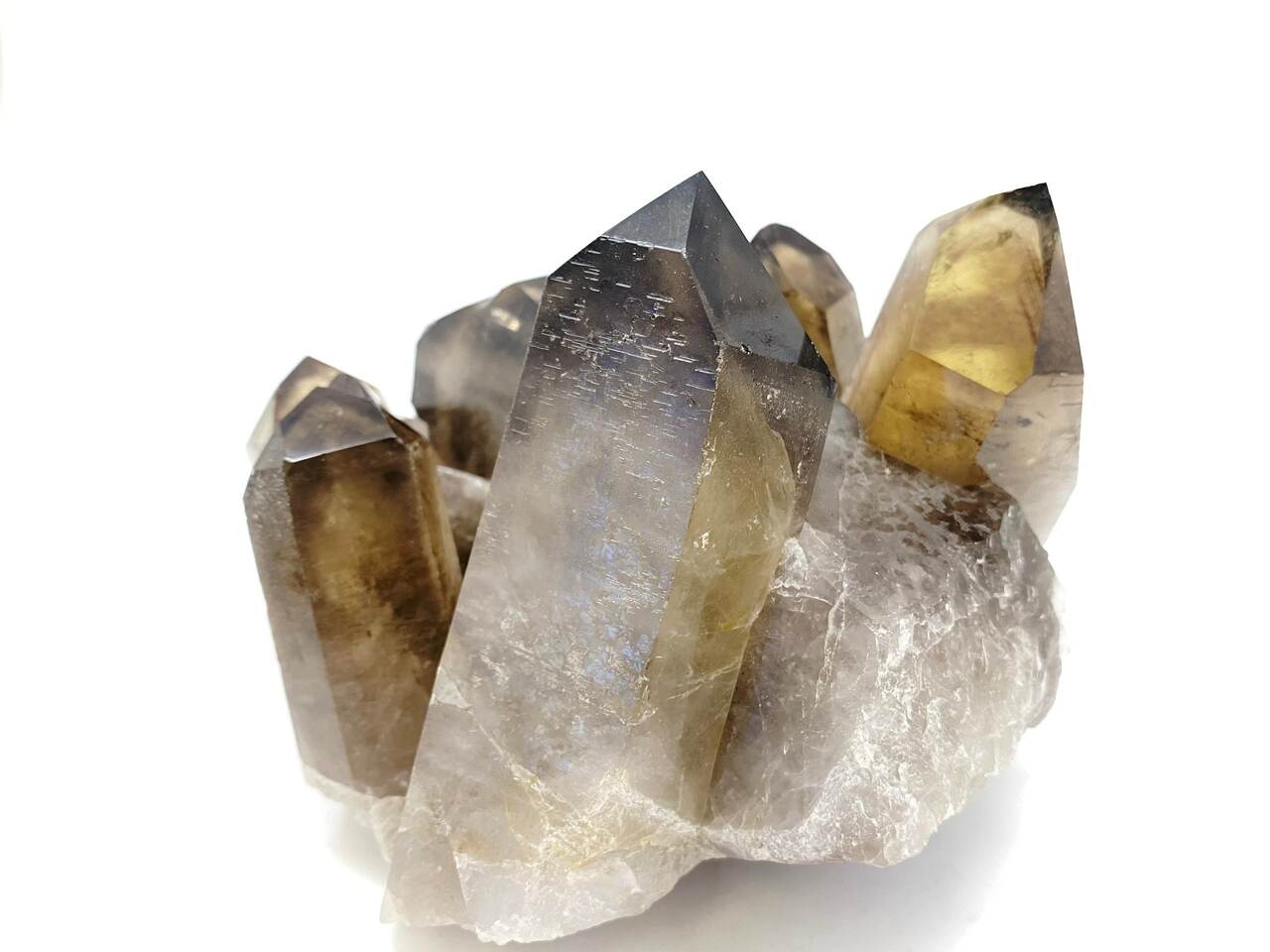 Raw Natural Smoky Citrine Crystal Cluster with Phantom Quartz