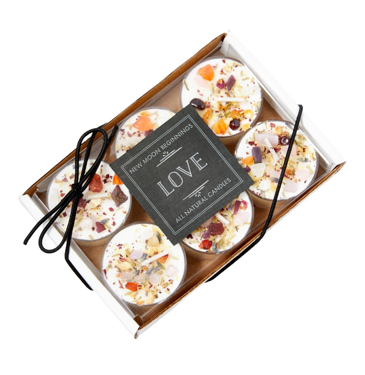 Love Candle - Crystal & Herbs for Love Intention | New Moon Beginnings