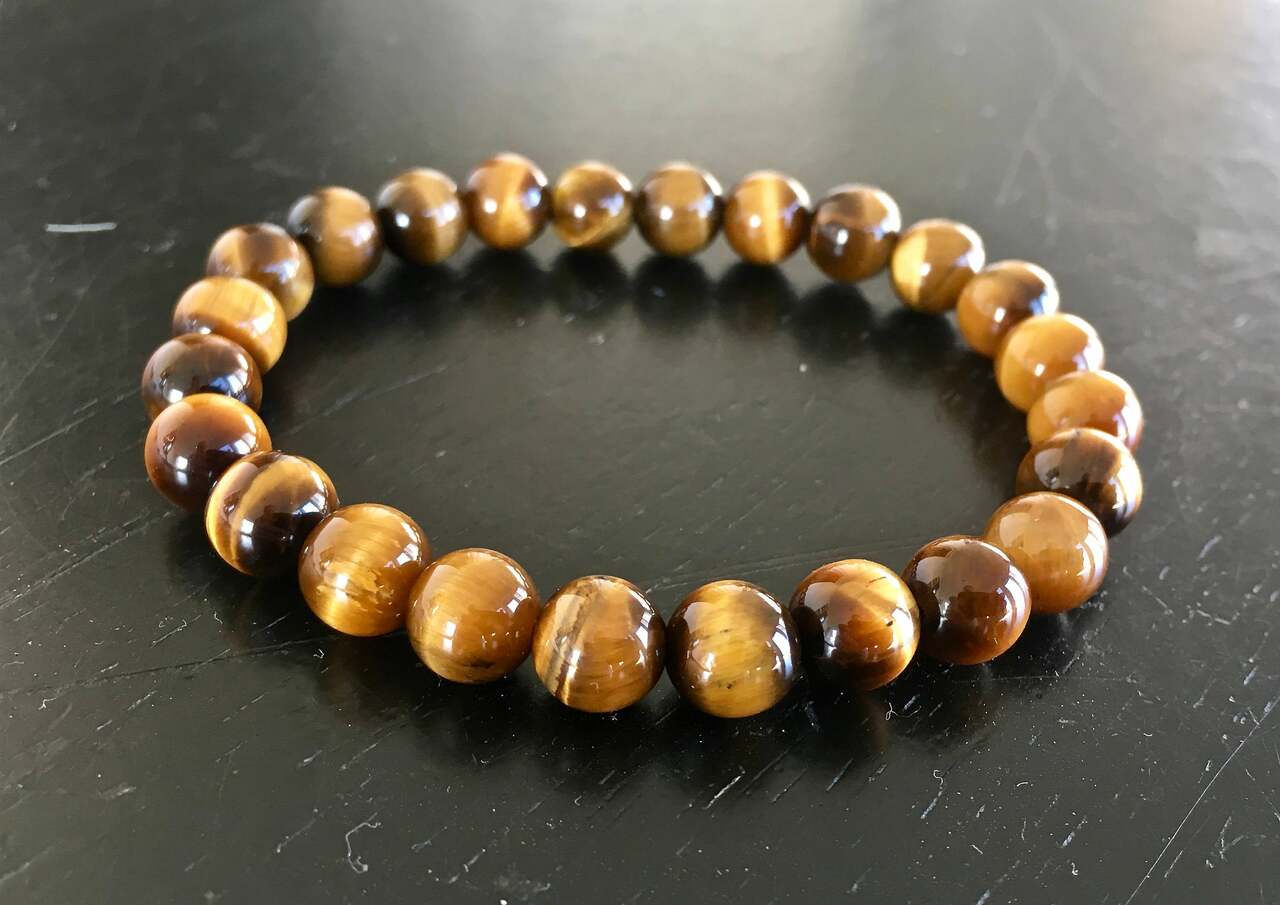 【AEKKI】4 Tigers Eye Gemstone Bracelet (約6mm+8mm) Tigers Eye Elastic Bracelet - 6mm & 8mm Beads | New Moon