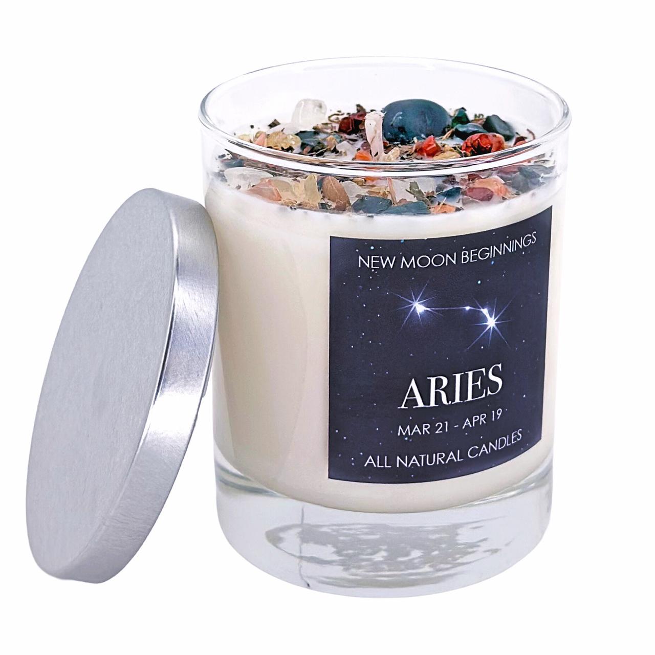キャンドル Cleanse &co. Candles Aries Aries Crystal Candle - Zodiac (Mar. 21 - Apr. 19) | New Moon
