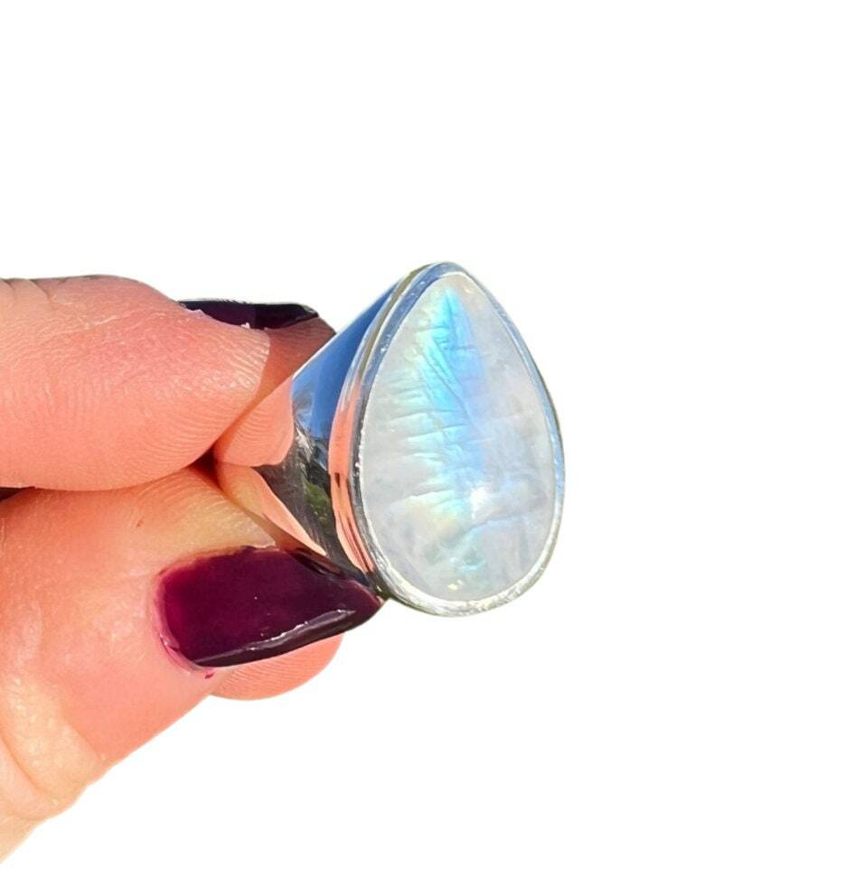 Rainbow Moonstone Ring - SIZE 10 US - Sterling Silver - No.4268