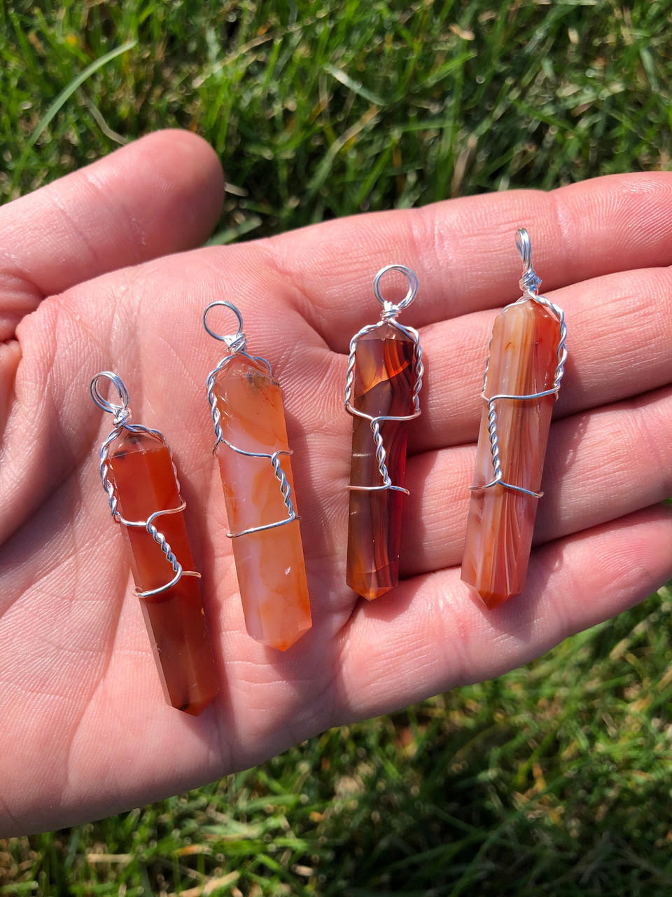 Handmade wire wrapped marble with orange quarts crystal accent - Jewelry