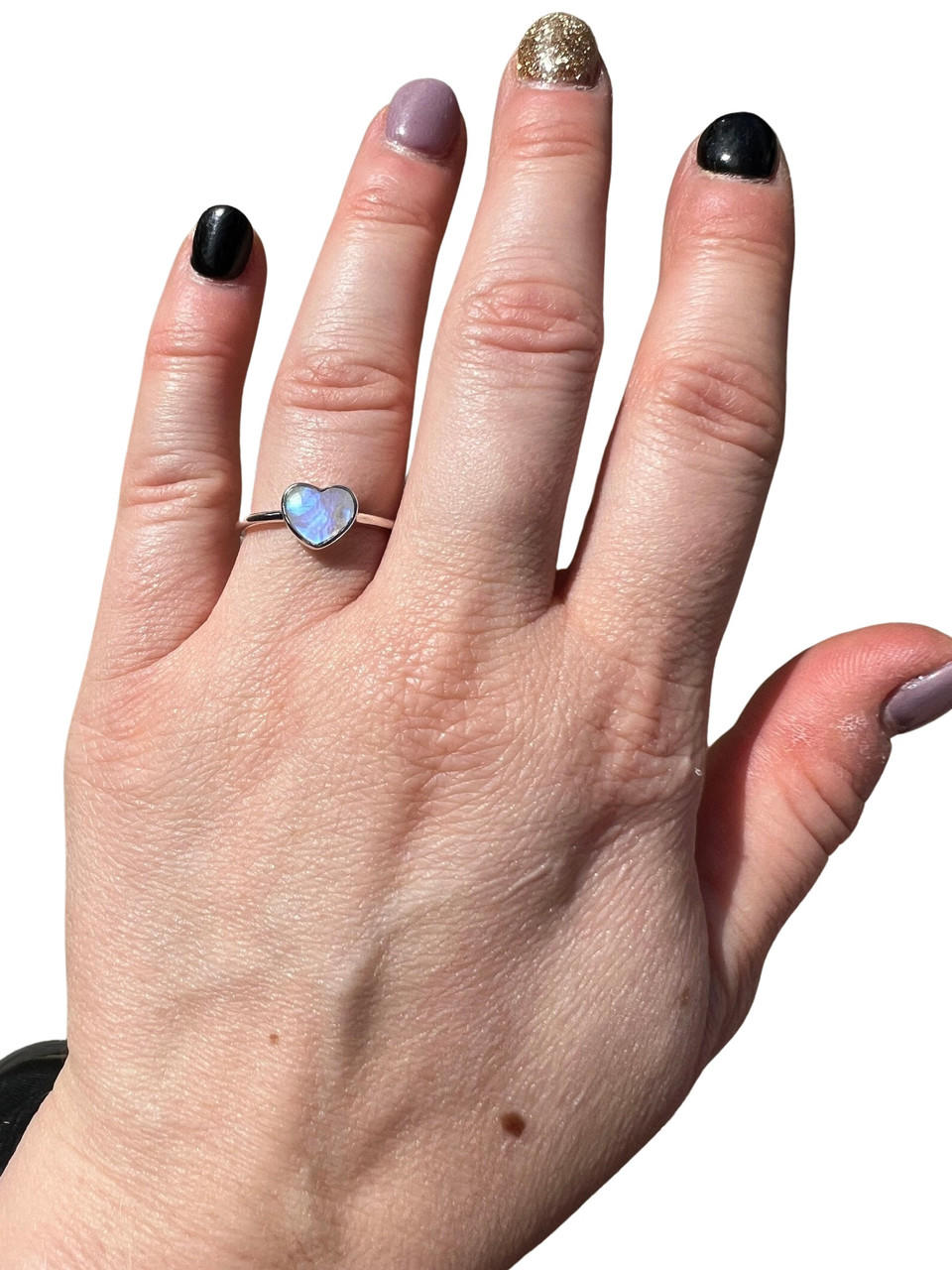 Rainbow Moonstone Heart Ring in Sterling Silver | New Moon
