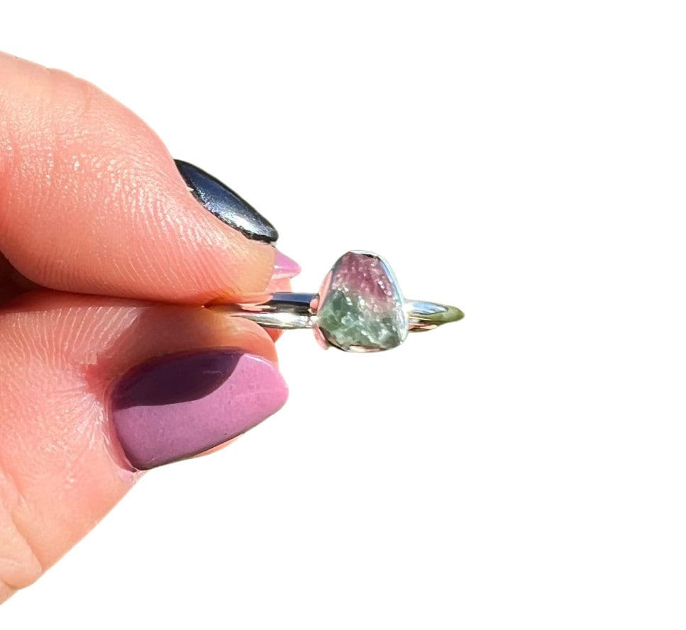 Raw Watermelon Tourmaline Bezel Ring in Sterling Silver | New Moon