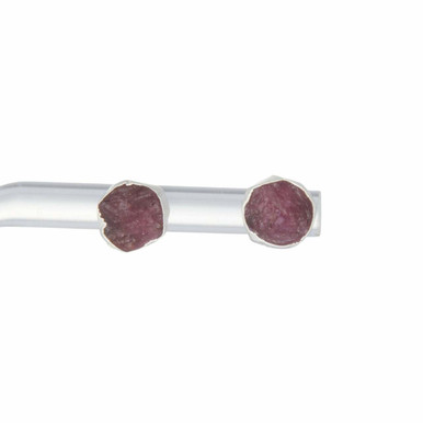 Pink Tourmaline Raw Stud Earrings - Sterling Silver