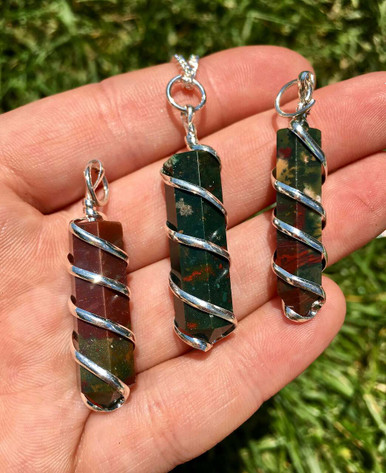 Bloodstone Polished Point Pendant - Wire Wrapped