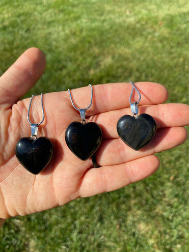 Black Obsidian Necklace on 18" Adj. Cord - Polished Heart Pendant