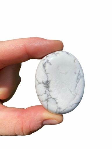 White Howlite Palm Stone - Polished Stone Oval