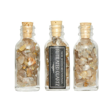 Golden Rutilated Quartz Crystal Chips Bottle