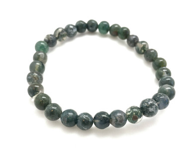 Moss Agate Elastic Bracelet - 6mm & 8mm Beads