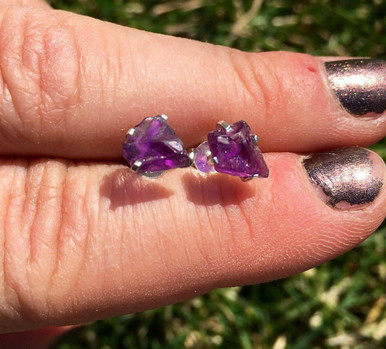 Amethyst Raw Stud Earrings - Sterling Silver | New Moon
