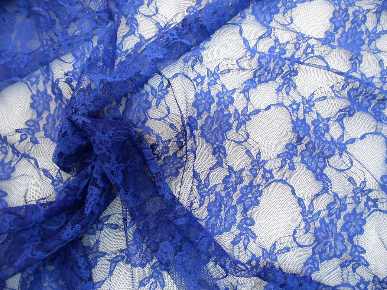 Stretch Mesh Lace Dark Blue Floral Sheer Metallic Sheen -Discount Designer  Fabric 