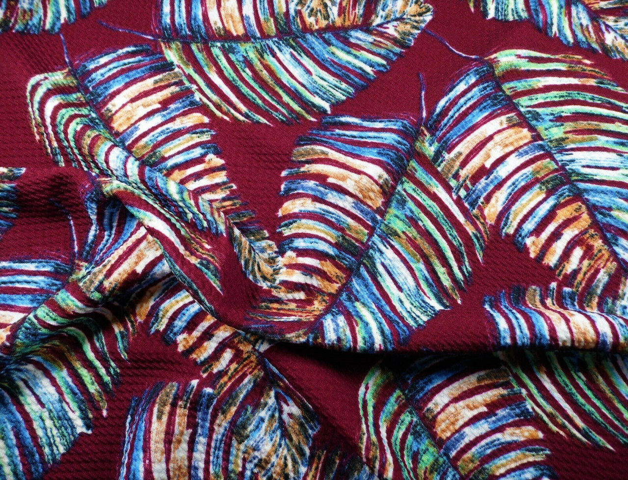 Bullet Printed Liverpool Textured Fabric Stretch Fall Leaves BurgundyGreen