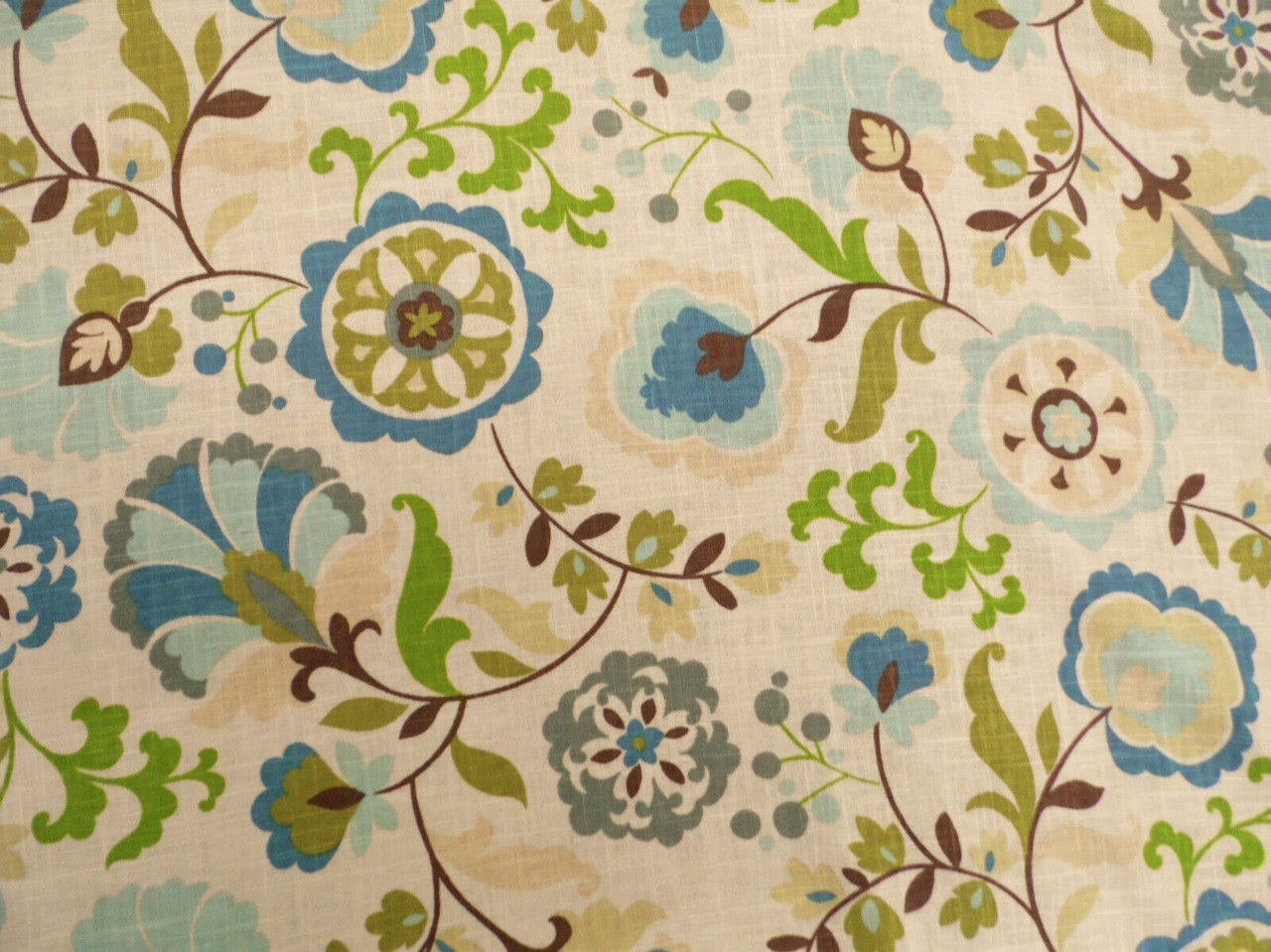 Belle Maison Daphine Linen Upholstery Drapery Fabric Surf Floral NN49-  Discount Designer Fabric 