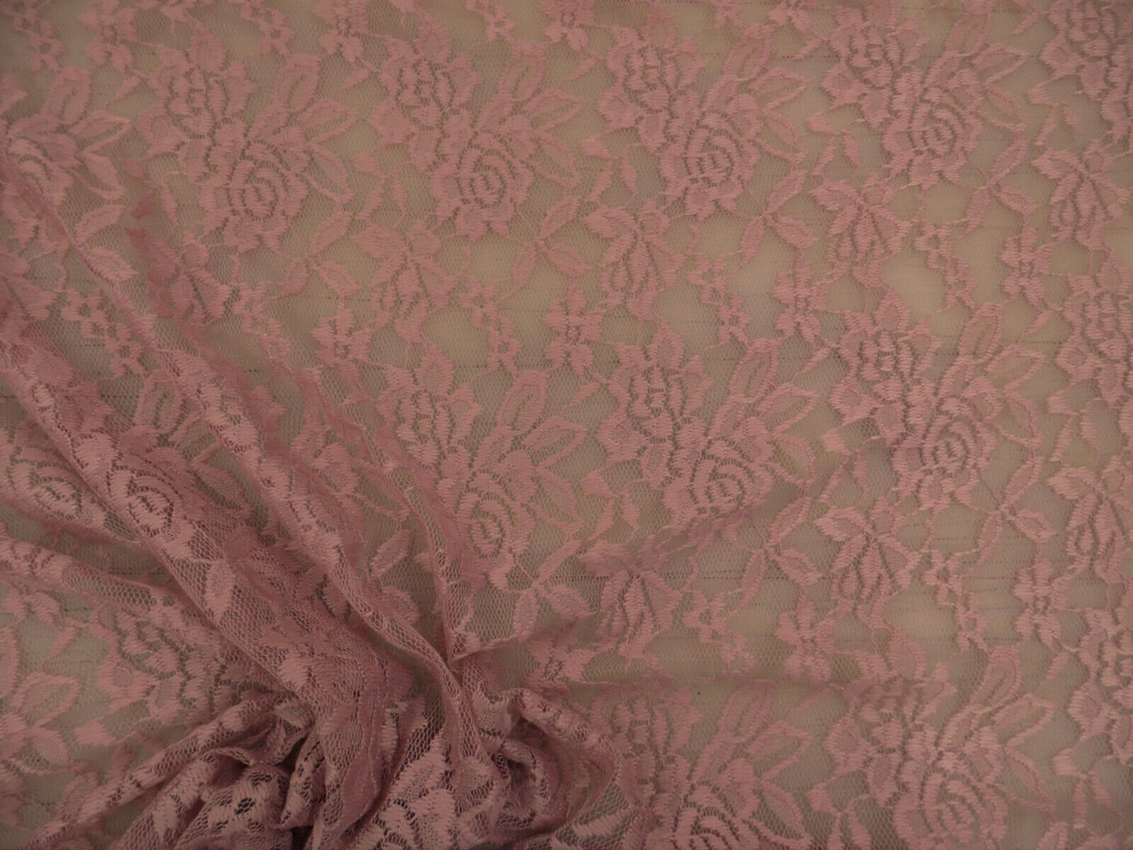 Embroidered Stretch Lace Apparel Fabric Sheer Floral Dusty Rose