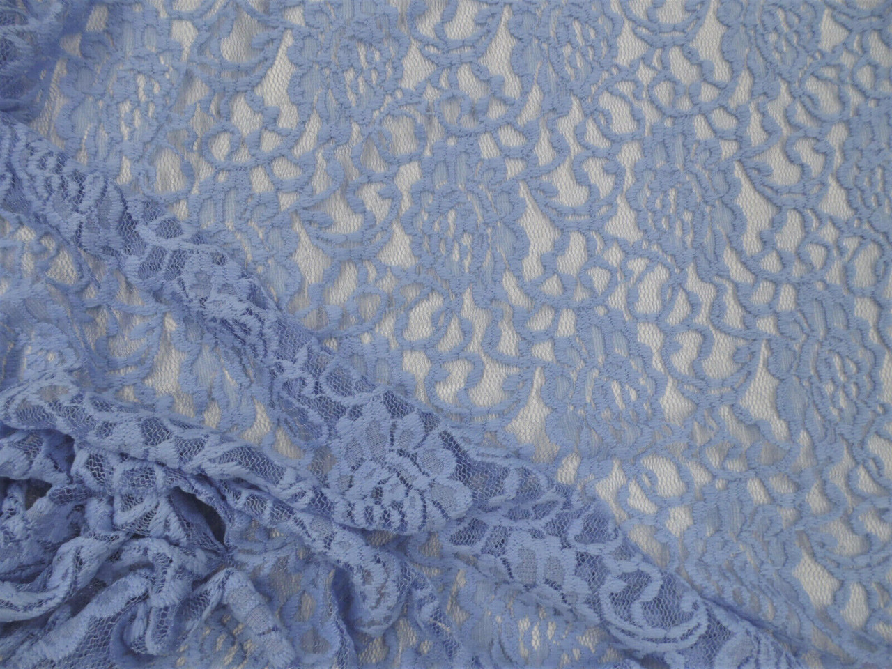 Embroidered Stretch Lace Apparel Fabric Sheer Floral Steel Blue