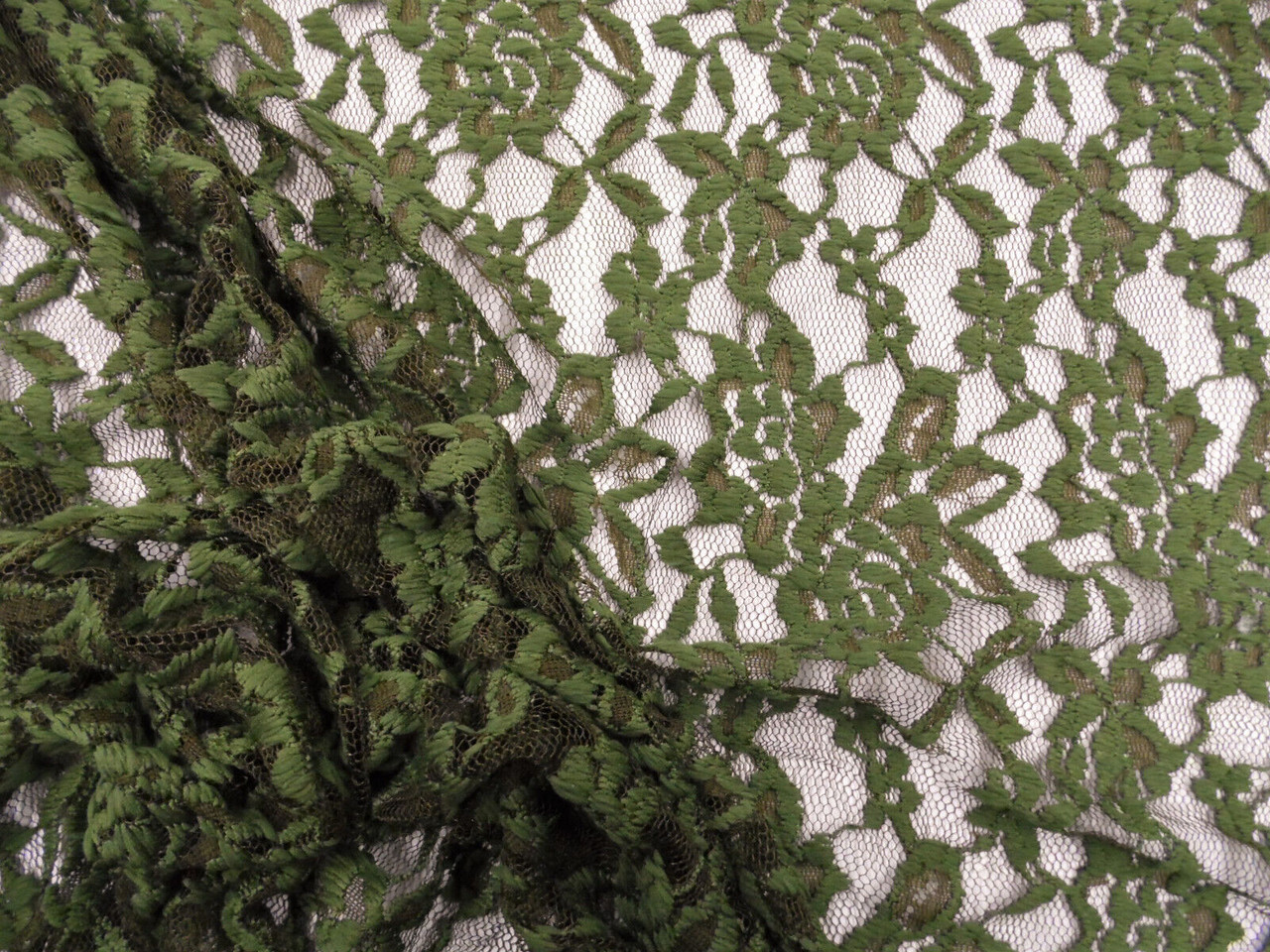 Embroidered Stretch Lace Apparel Fabric Sheer Floral Army Green WW15