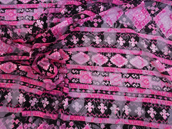 Discount Fabric Stretch Mesh Lace Pink Black White Aztec B702
