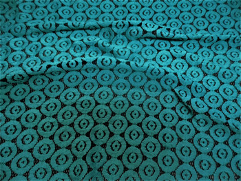 Discount Fabric Stretch Mesh Lace Black Teal Embroidered Circles Sheer D504