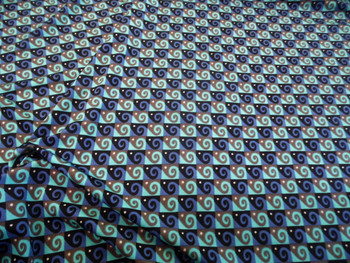 Discount Fabric Printed Spandex 4 way Stretch Aqua Slate Blue Swirl Check A205