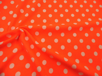 Printed Liverpool Textured 4 way Stretch Fabric Small White Polka Dot Neon Orange G303