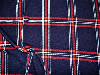 Printed Liverpool Textured 4 way Stretch Fabric Navy Red White Plaid I204