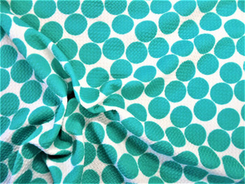 Bullet Printed Liverpool Textured Fabric Stretch White Big Mint Polka Dot N20