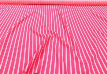 Bullet Printed Liverpool Textured Fabric Stretch Neon Pink White Small Stripe O41