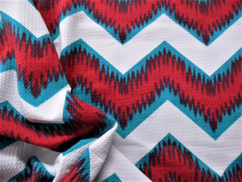 Bullet Printed Liverpool Textured Fabric 4way Stretch White Red Teal Chevron Q14