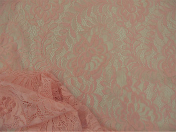 Embroidered Stretch Lace Apparel Fabric Sheer Floral Seashell Pink RR303