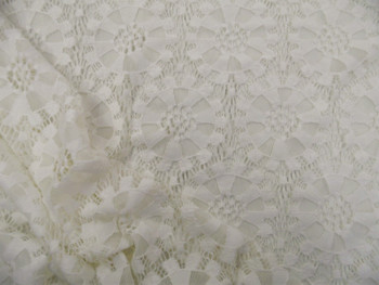 Embroidered Stretch Lace Apparel Fabric Sheer Off White Geometric TT406