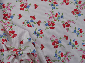Bullet Printed Liverpool Textured Fabric Stretch White Red Blue Green Floral V43