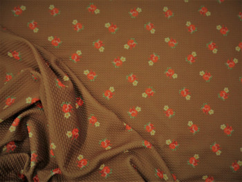 Bullet Printed Liverpool Textured Fabric Stretch Brown Red Yellow Floral T41