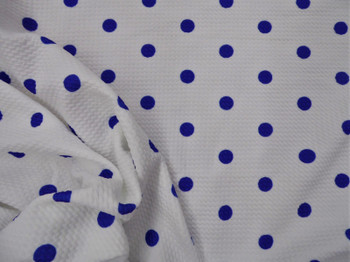 Bullet Printed Liverpool Textured Fabric Stretch White Blue Small Polka Dot R28