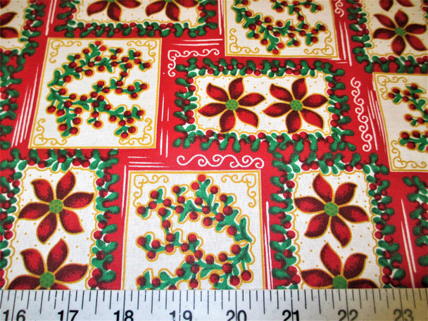 Discount Fabric Cotton Apparel Christmas Poinsettia and Holly Frames 15T