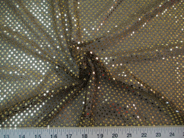 Discount Fabric Stretch Glitter Mesh Sequin Dots Black & Gold Sheer Sparkle 42L