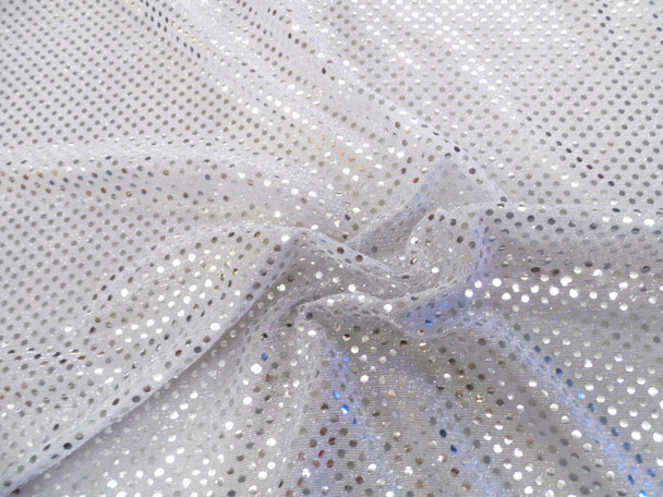 Fabric Stretch Glitter Mesh Sequin Dots White and Silver Sheer Sparkle 46L