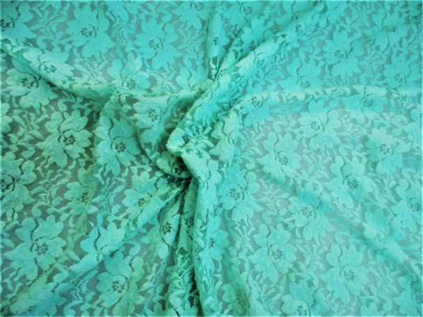 Discount Fabric Stretch Mesh Lace Mint Embroidered Flocked Floral Sheer A700