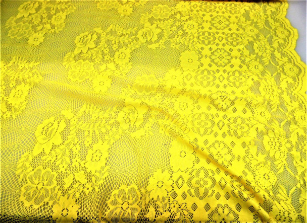 Discount Fabric Stretch Mesh Lace Yellow Embroidered Floral Sheer B601