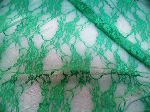 Discount Fabric Stretch Mesh Lace Kelly Green Floral Sheer Metallic Sheen B306