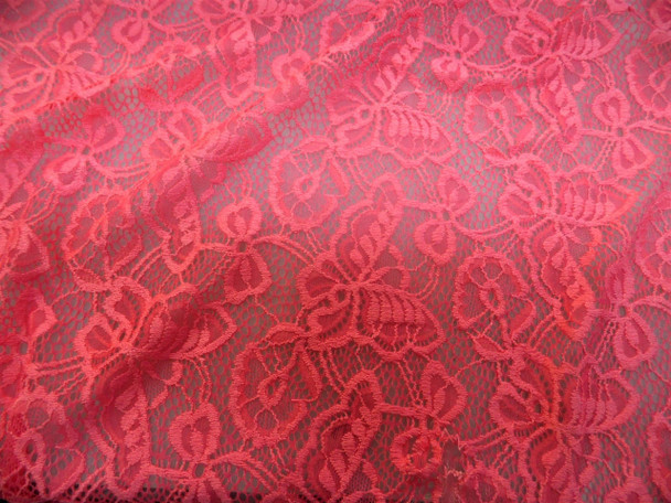Discount Fabric Stretch Mesh Lace Pink Embroidered Butterflies Sheer B204