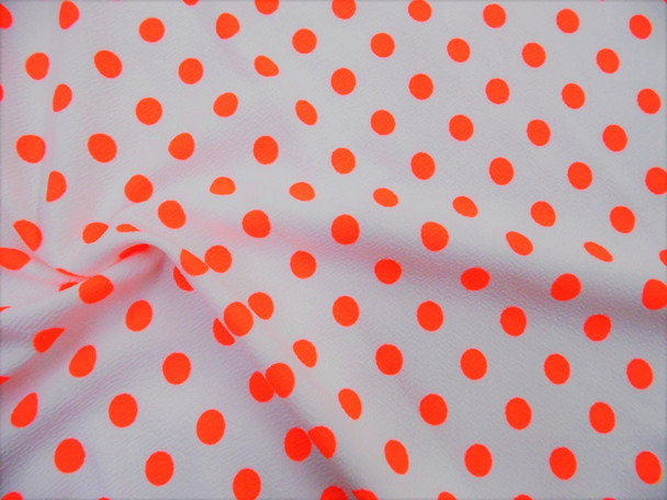 Printed Liverpool Textured 4 way Stretch Fabric Small Polka Dot Neon Orange White G301