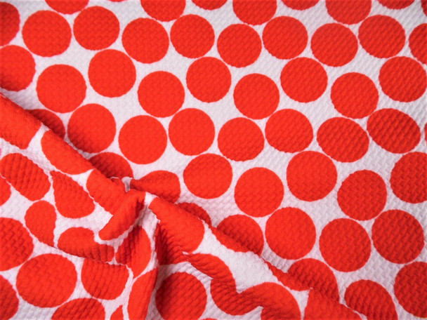 Bullet Printed Liverpool Textured Fabric Stretch White Big Red Polka Dot N11