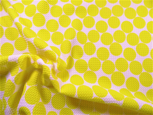 Bullet Printed Liverpool Textured Fabric Stretch White Big Yellow Polka Dot N21