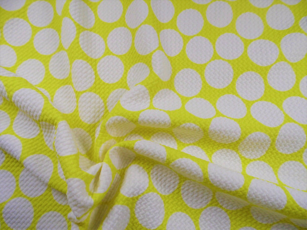 Bullet Printed Liverpool Textured Fabric Stretch Yellow Big White Polka Dot N50