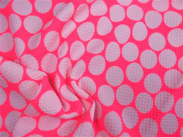 Bullet Printed Liverpool Textured Fabric Stretch Neon Pink Big White Polka Dot N52