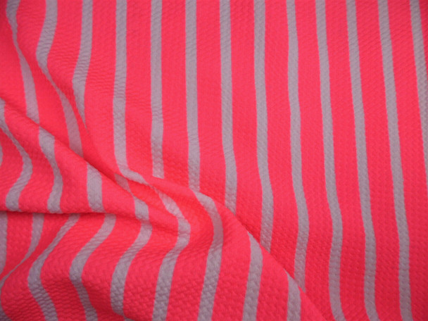 Bullet Printed Liverpool Textured Fabric Stretch Neon Pink White Small Stripe O41