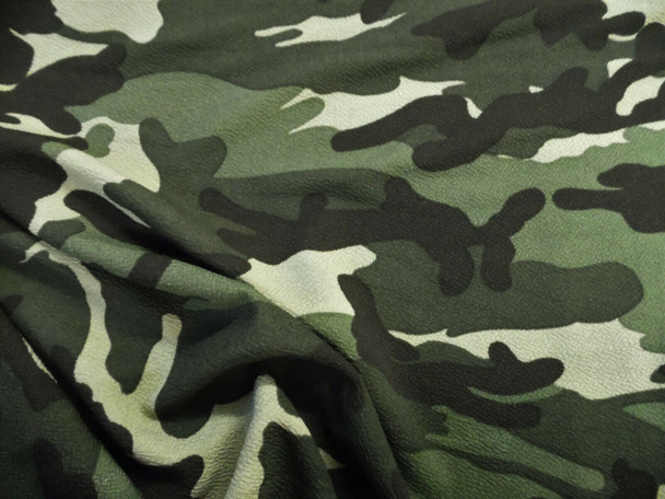 Printed Liverpool Textured Fabric Stretch Woodland Camouflage Olive Green I509