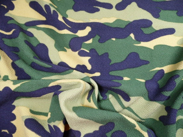 Printed Liverpool Textured Fabric Stretch Woodland Camouflage Tan Green H509