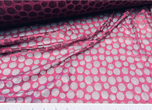 Discount Fabric Stretch Metallic sheen Lace Burgundy Polka Dots 812LC